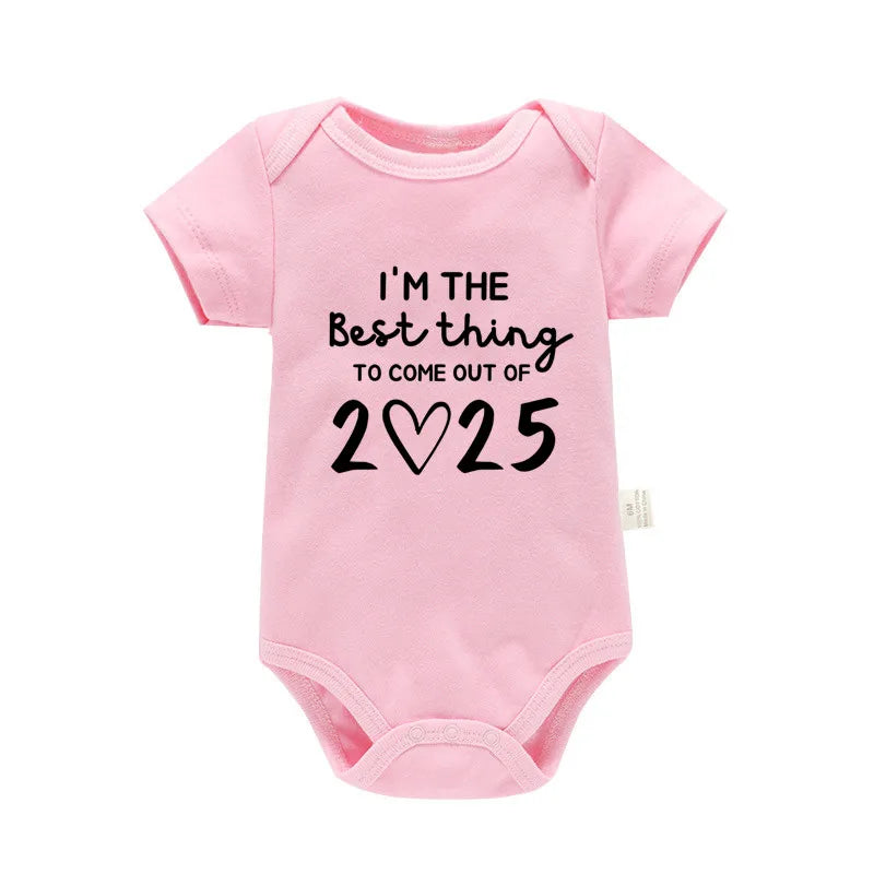 „I'm the Best Thing 2025, Neugeborene Babykleidung, weiße Baumwolle, Sommer-Bodys für Kleinkinder, kurzärmeliger Strampler für Jungen und Mädchen.