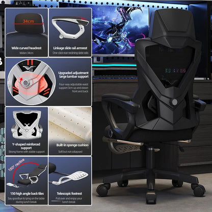 Elektronischer Gaming-Computerstuhl, ergonomische Bürostühle mit Rückenlehne und versteckter Fußstütze, 150-Grad-Neigung, Rollstuhlmöbel