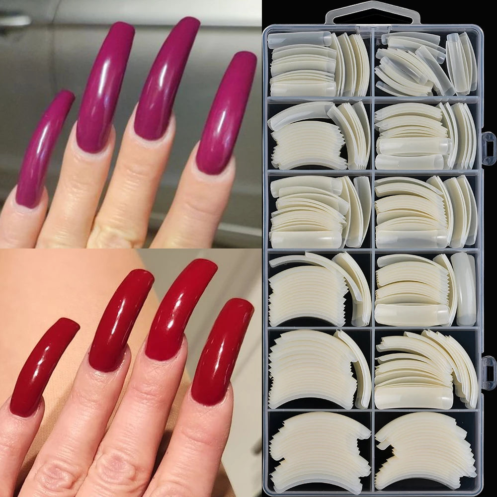 240Pcs/Box Extra Long Bend False Nails 12-Sizes Full Cover Press On Nail Clear/White/Black Building Extension Fake Fingertips *&.