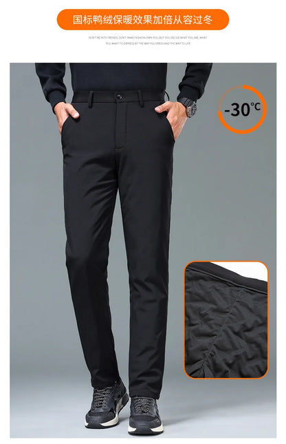 Men's Winter Formal Down Pants Goose Feather Warm Trousers Business Suit Pants for Man  calca termica masculina inverno PT-597.
