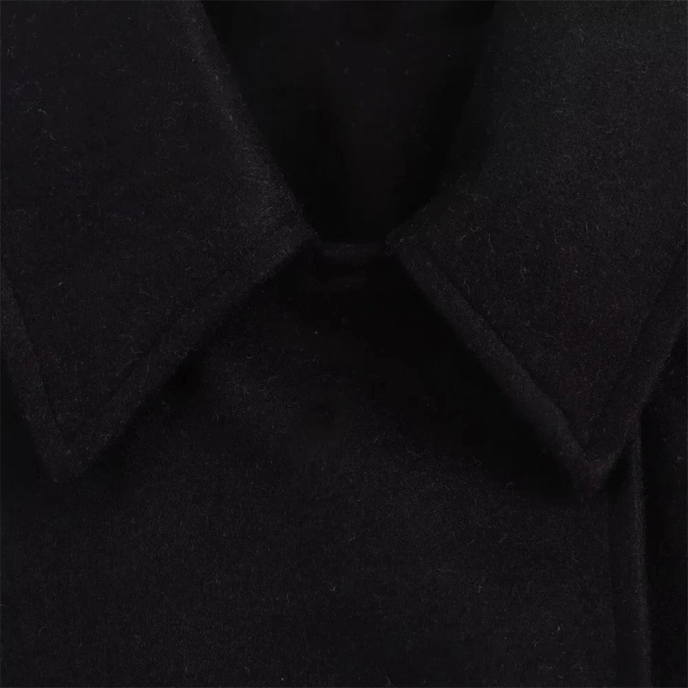 ZBZA Damen Schräge Knopf Lose Fledermausärmel Jacke Mantel Revers Langarm Doppeltasche Warm Solide Farbe Vintage Oberbekleidung Herbst Winter Neue Weibliche Chic Mantel