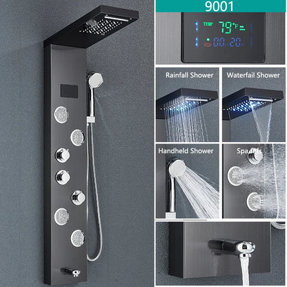 LED Light Bathroom Shower Faucet Set LED Rainfall Shower Panel System Bathtub Water Mixer Tap Massage SPA Temperature Screen