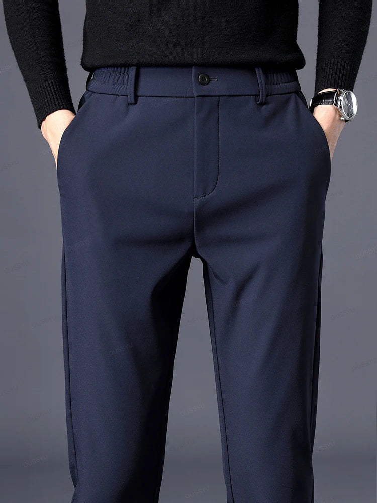 Autumn Winter Casual Pants Men Thick Business Stretch Slim Elastic Waist Jogger Outdoors Korean Classic Grey Black Trousers Male.