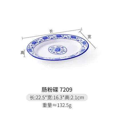 Melamine Chinese Style Blue and White Porcelain Tableware Creative Oval Dinner Plate