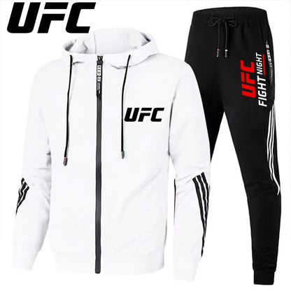 UFC New Frontier Men's Casual Sports Set Fashion Zipper Jacket Running Women's Men's Sports Set UFC Printed Outdoor Hoodie Set.