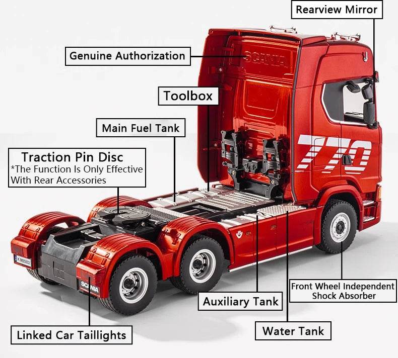 HUINA 1501 770S Alloy Tractor 19CH RC Truck 1/18 2.4G remote control Engineering Trailer Truck with Light and Sound Toys.