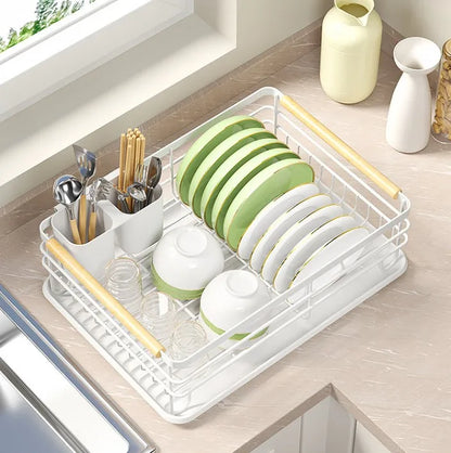 Countertop Kitchen Single-layer Plate Shelf Drain Bowl Rack Multi-functional Tableware Metal Storage Rack.