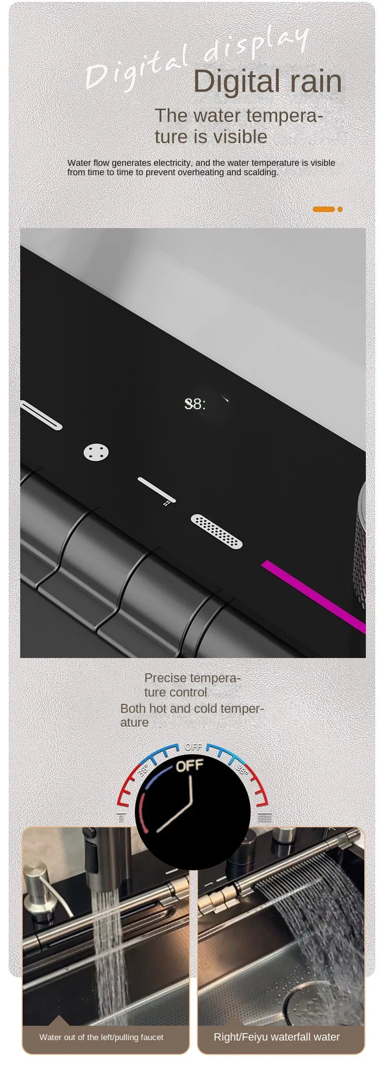 304 Edelstahl Wasserfall Küchen spüle große Einzels chlitz integrierte Digital anzeige Wasserhahn Set Seifensp ender Tasse Waschmaschine