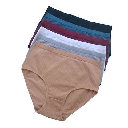 6pcs Cotton Women Panties Lady Plus Size Underwear High Waist Briefs Breathable Solid Color Female Lingerie Shorts.