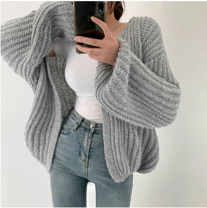Vintage Harajuku Lantern Sleeve Women Cardigan Sweater Casual Korean Fall Streetwear Tops Coat Chic Lazy Wind Y2k Sweater.