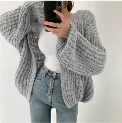Vintage Harajuku Lantern Sleeve Women Cardigan Sweater Casual Korean Fall Streetwear Tops Coat Chic Lazy Wind Y2k Sweater.