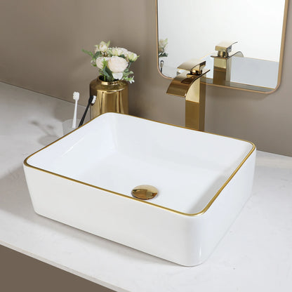 JIENI Keramik-Badezimmer-Waschbecken-Set, quadratisch, Porzellan, Arbeitsplatte, Waschbecken, Wasserhahn, Pop-Up-Abfluss, kombiniertes modernes Waschbecken-Set