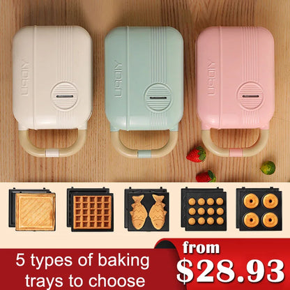 Mini Sandwich Machine Breakfast Maker Multi Cookers Toasters Electric Ovens Hot Plates Bread Pancake Waffle Donuts.