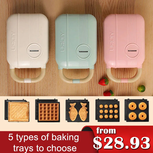 Mini Sandwich Machine Breakfast Maker Multi Cookers Toasters Electric Ovens Hot Plates Bread Pancake Waffle Donuts.