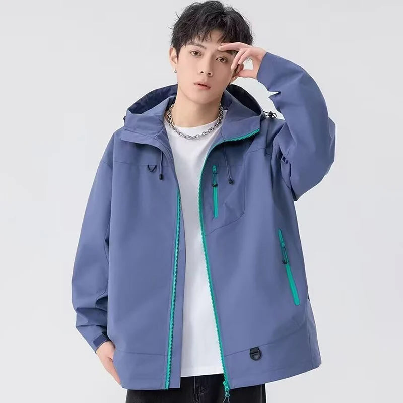 Outdoor Windbreaker Hooded Jacket Men Softshell Zip Up Windproof Waterproof Mountain Skiing Hiking Camping Jacket Autumn Coats.