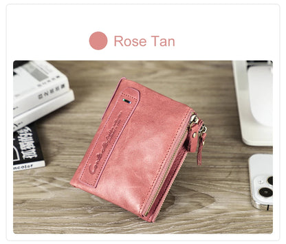 CONTACT'S Genuine Leather Short Wallets for Women Luxury Designer Coin Purse Female Money Clip Card Holder Customize Men Wallets