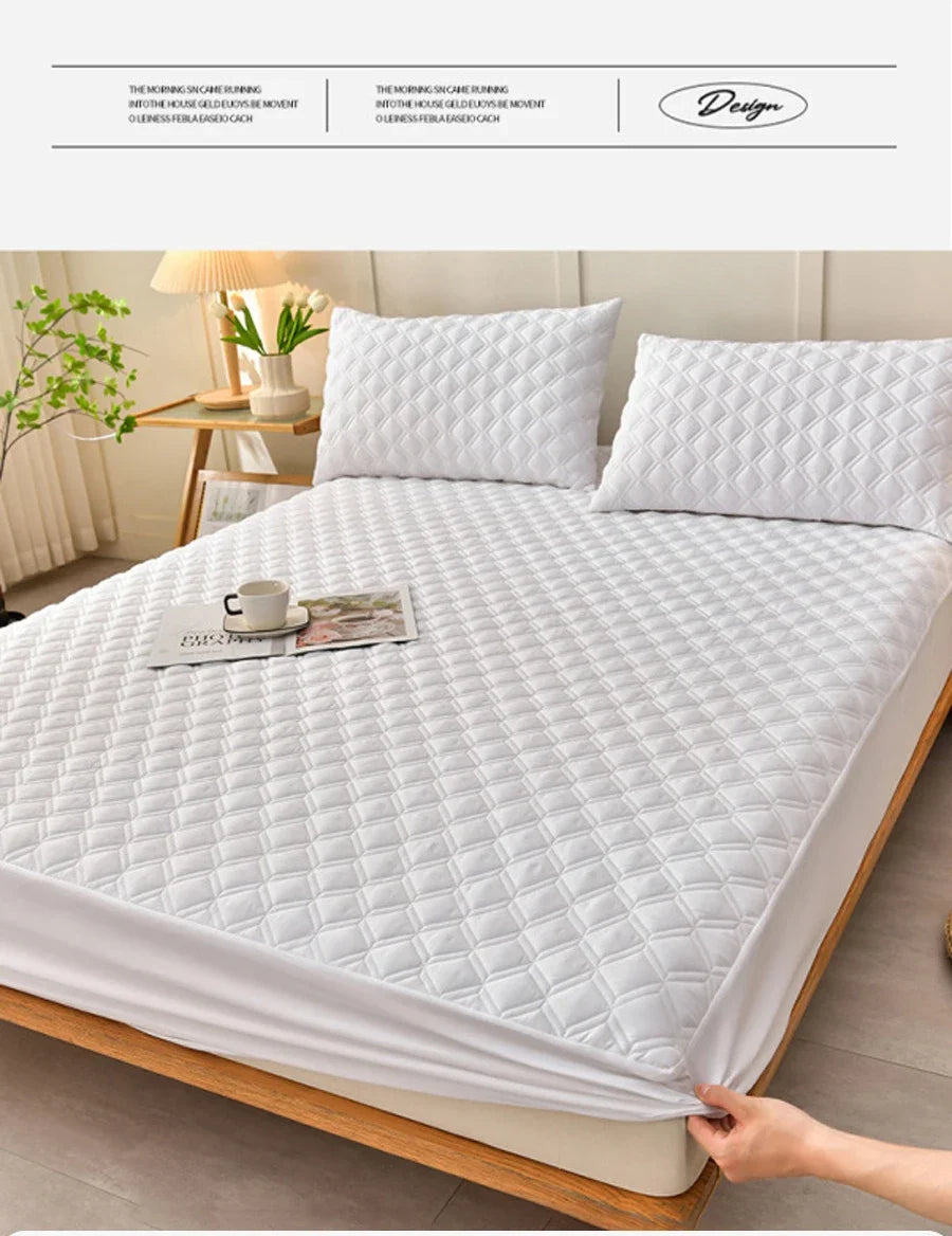 WASART Waterproof mattress protector cover quilted thicken elastic fitted sheet style couple double bed protection pad king size.