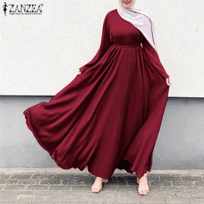 Frauen Lerisure Muslimischen Lange Kleid Übergroßen Vestidos ZANZEA 2023 Sommer Frühling Flare Ärmeln Soild Weibliche Türkische Robe Abaya