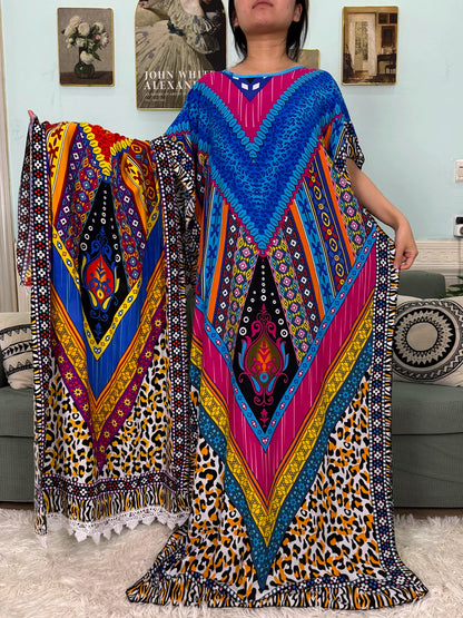 Muslim 2025 New Fashion Sets Abayas For Women Cotton Printed Loose Fit Femme Robe Afircan Islam Dress With 160x80cm Shawl Scarf.