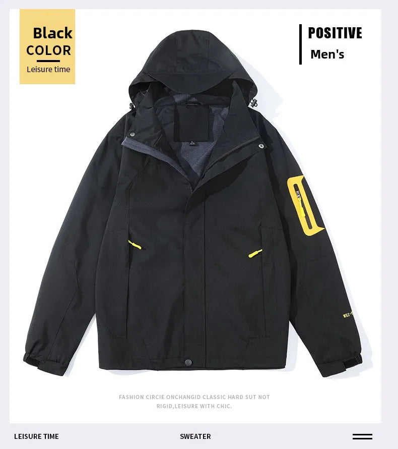 Men's Single-layer Hiking Jacket Patchwork Hooded Hiking Coat Men Color Block Windbreaker Jackets Outdoor Mountaineering Coats.