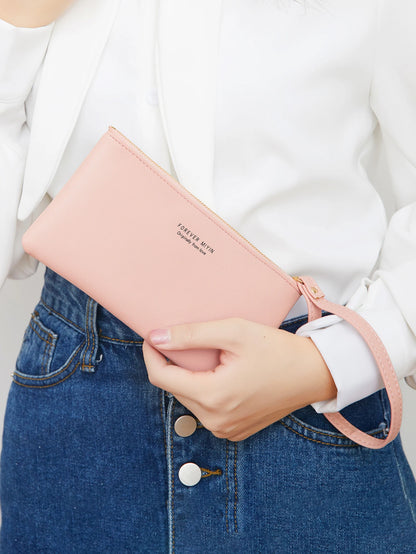 MIYIN Simple and Fashionable Women's Ultra Thin Long Wallet Solid Color PU Leather Zipper Wallet Large Capacity Portable Handbag.