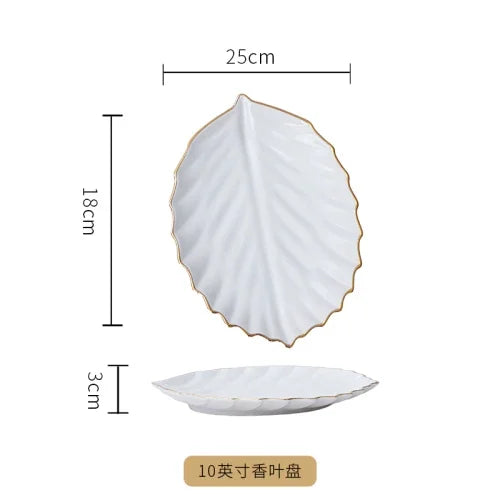 European Golden edged ceramic plate creative home serving plate special-shaped ceramic cutlery dinner plates fruit snack plates
