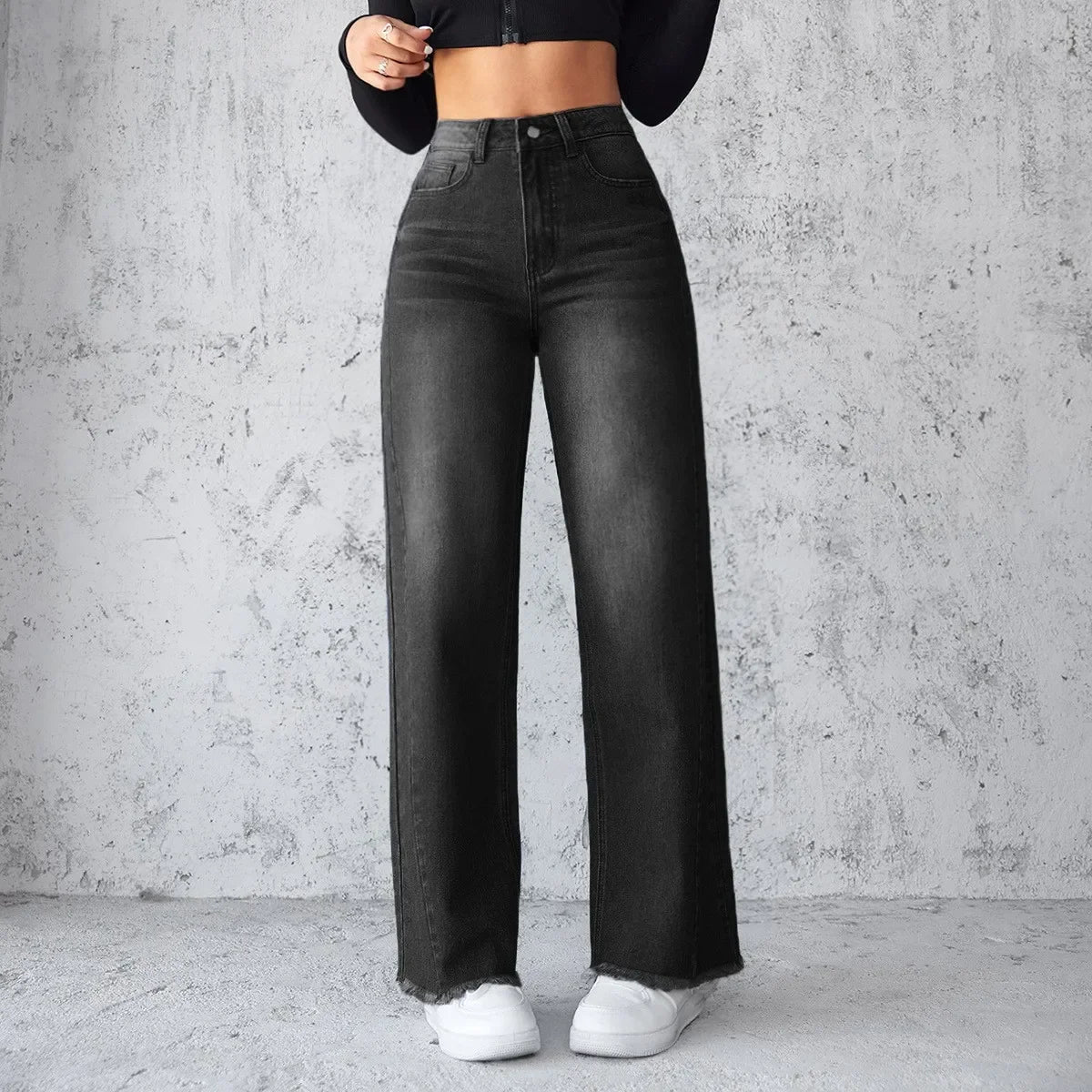 High Waist Wide Leg Denim Jeans Women's Spring 2025 Design Sensation Elegant No Stretch Comfortable Fit Female Fashionable.