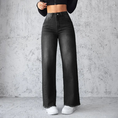 High Waist Wide Leg Denim Jeans Women's Spring 2025 Design Sensation Elegant No Stretch Comfortable Fit Female Fashionable.