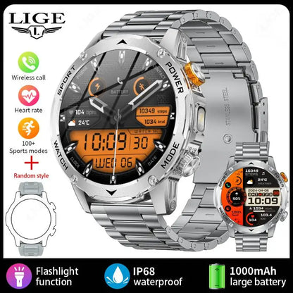 LIGE 2025 New 1000mah Smart Watch Men AMOLED HD Display Sport Fitness LED Flashlight Bluetooth Call Smartwatch For HUAWEI XIAOMI