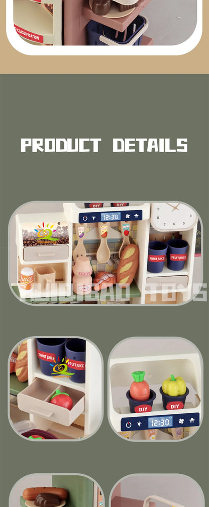 Baby's Housework Kitchen Playset Cooking Tableware Food Lihgting Sound Playing Pretend Educational Toy For Children Toddler Gift.