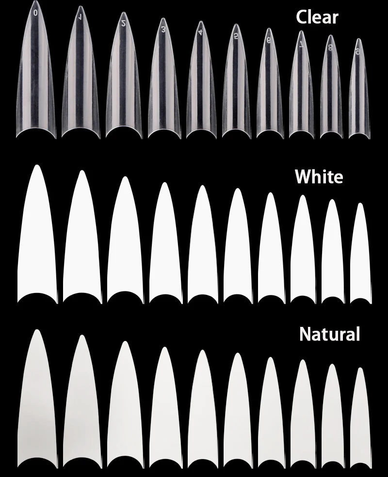 500/600pcs Long Pointed Fake Nail Tips Stiletto Half Cover French Acrylic UV Gel False Nail Extension Press On Nails Manic Tool.