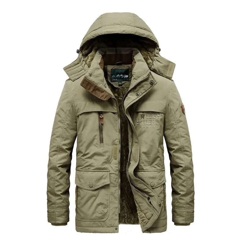 Winter Fleece Long Jacket Men Casual Thicken Warm Cotton Padded Jackets Man Fashion Hooded Outdoor Windproof Parkas Snow Coat.