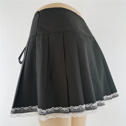 Harajuku Punk Gothic Black High Waist Black Skirts Women Sexy Patchwork Bandage Mini Female Streetwear Black Skirt.