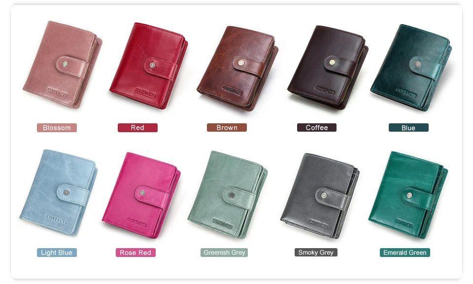 Contact'S Genuine Leather Wallets Women Men Wallet Short Small RFID Blocking Card Holder Wallets Ladies Red Coin Purse.