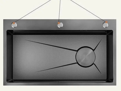 Gray Stainless Steel Kitchen Sink Large Single Slot Multifunctional Nano Honeycomb Embossed Wash Dish Basin Undermount Basin