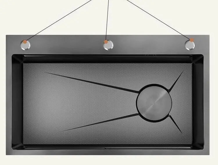 Gray Large Single Slot Stainless Steel Kitchen Sink Multifunctional Wash Dish Basin Nano Honeycomb Embossed Undermount Basin