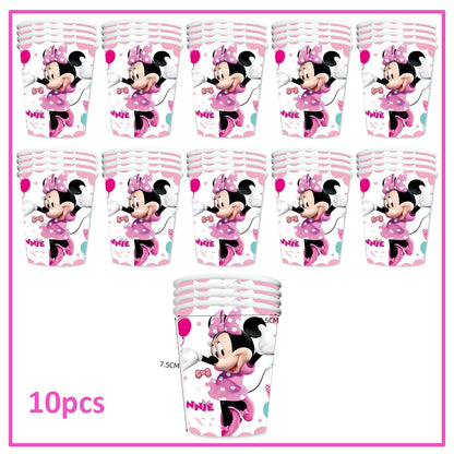 Disney Minnie Mouse Birthday Party Decoration Pink Minnie Paper Cups Plates Napkin Tablecloth Tableware Balloosn Baby Shower Kid