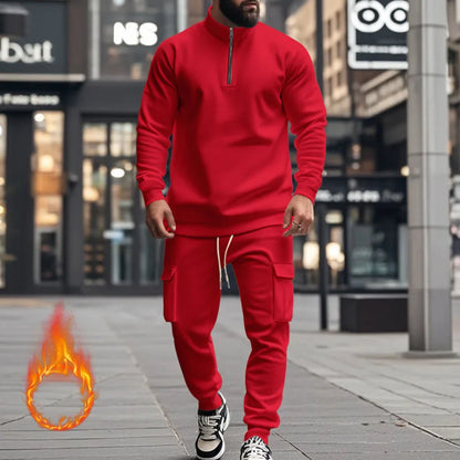 2024 Herbst und Winter Herren-Sporthosen-Set aus lässigem Samt mit warmem Reißverschluss