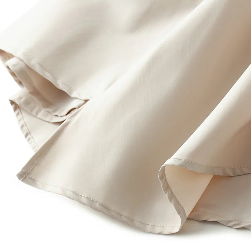 Elegant Pleated Long Skirt For Slim Women Casual High Waist Solid Color Asymmetrical Black Flared Skirts 2024 Spring Saias SK505.