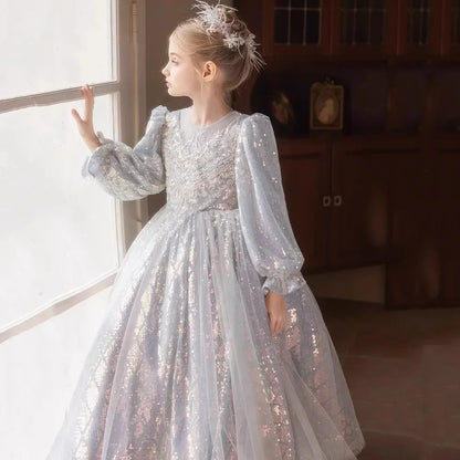 Mädchen Prinzessin Kleid Langarm Herbst Klavier Leistung Kleider Geburtstag Party Blumenmädchen Hochzeit Kinder Kleidung Abend.