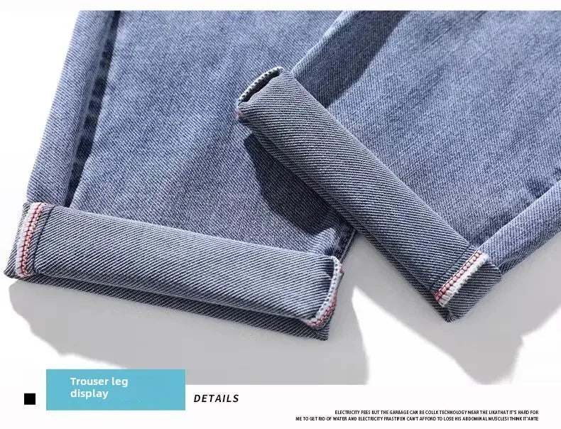 Hong Kong Summer Thin Men's Blue Jeans Slims Smooths Your Silhouette Feet Stretchy Korean Style Light Color Versatile Pants.