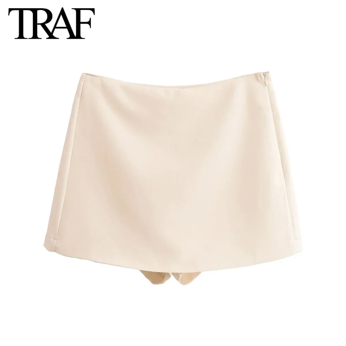 TRAF Shorts for Women Fashion Autumn Winter New Comfortable Casual Solid Color Side Zip Middle-waisted A-line Culotte Skirt Pant.