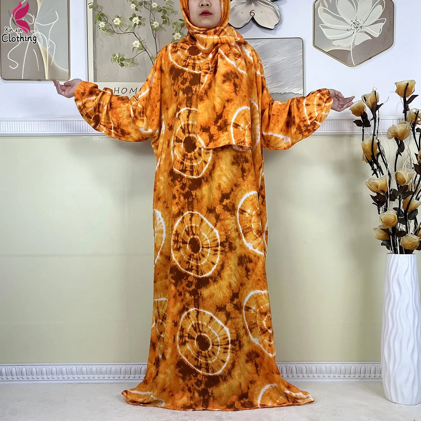 2025 New Muslim Abayas For Women Ramadan Prayer Garment Dubai Middle East Femme Robe Cotton Loose African Dress Turban Attached