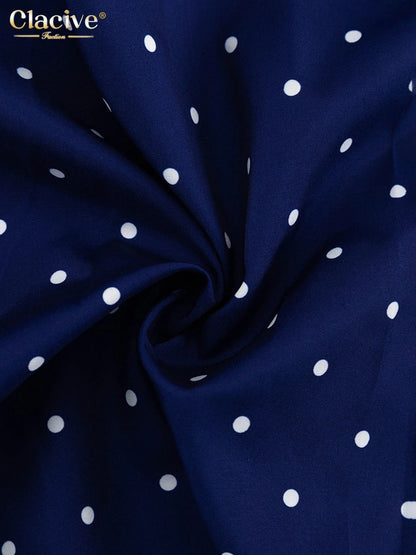Clacive Mode Lose Druck Frauen Kleid 2025, Casual Revers Langarm Büro Dame Midi Kleider Elegante Klassische Gürtel Weibliche Kleid