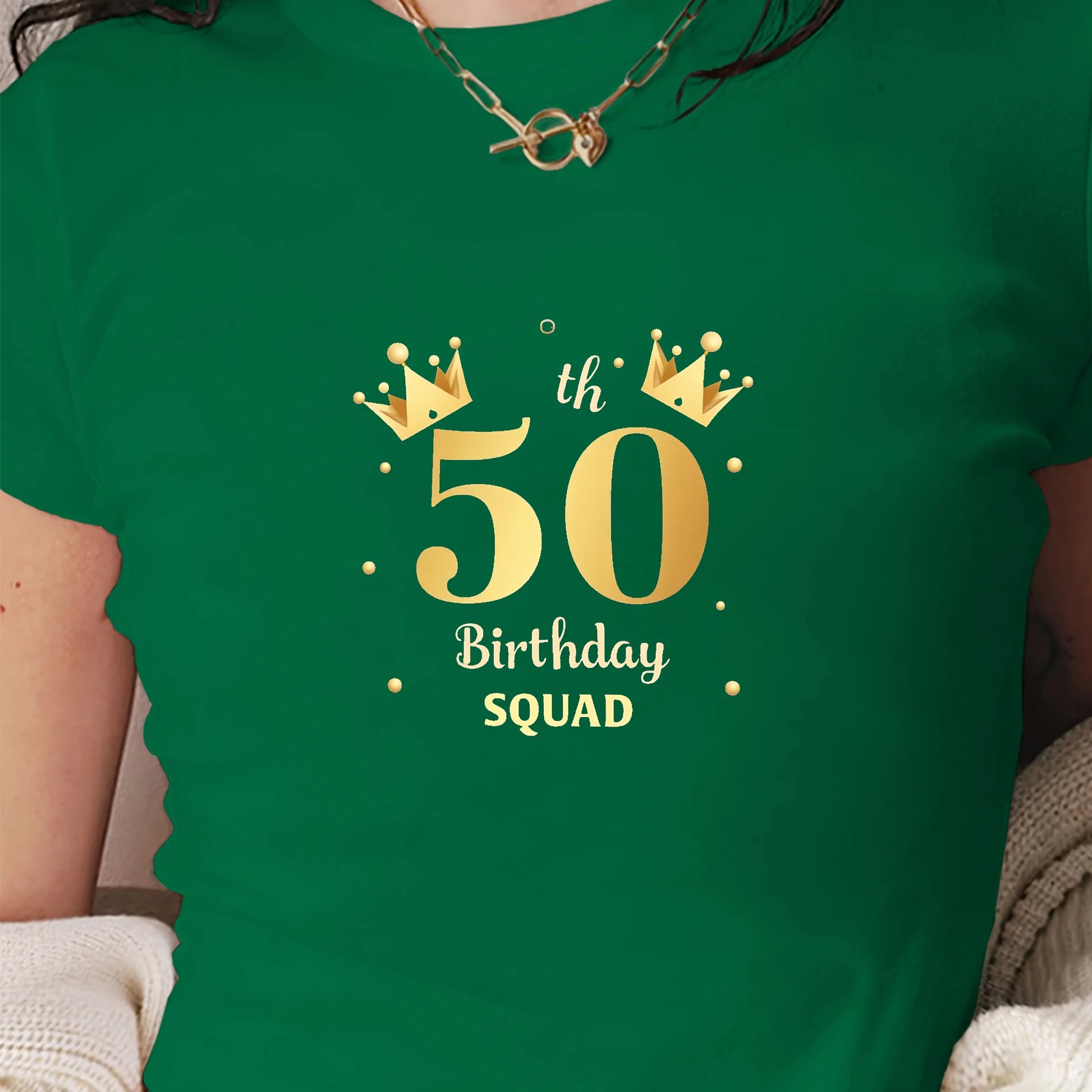 50th birthday squad gold design women's fashion short t-shirt.