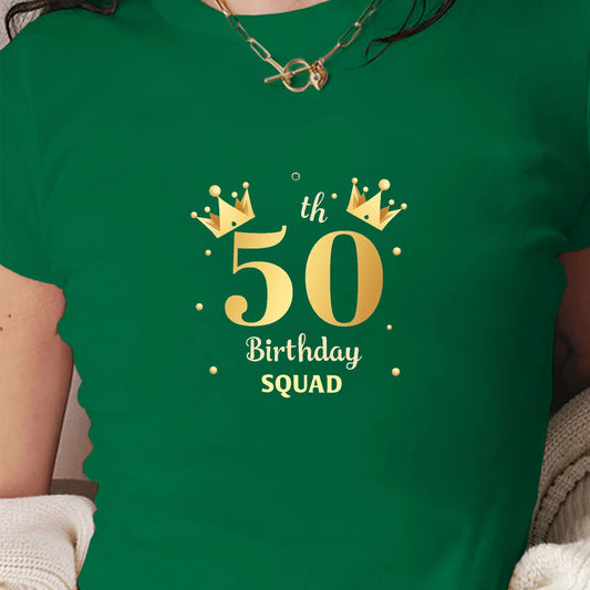 50th birthday squad gold design women's fashion short t-shirt.