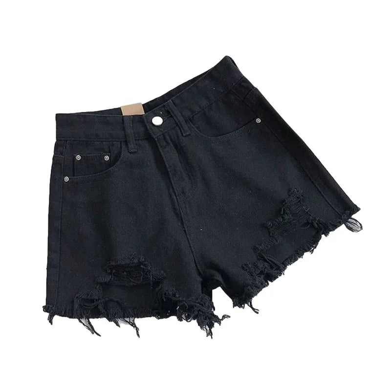 Korean Denim Holes Shorts For Women  Fashion High WaistWide Leg Short Jeans Female Designer Casual Street Short 2025 New Trend.