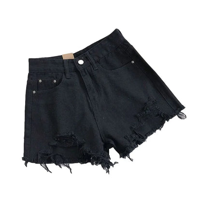 Korean Denim Holes Shorts For Women  Fashion High WaistWide Leg Short Jeans Female Designer Casual Street Short 2025 New Trend.
