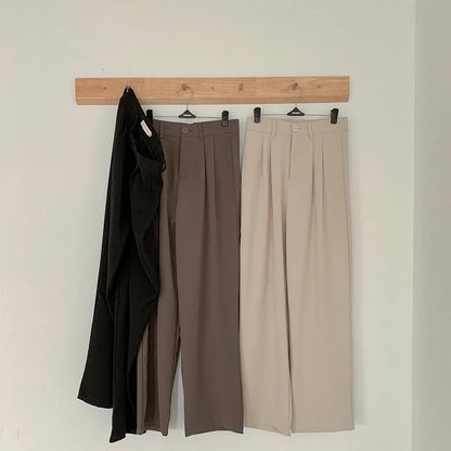 Hohe Taille Frauen Anzug Hosen fallen gerade Büro Damen koreanische Mode Hosen lässig Knopf lose weibliche schwarze Hosen neue 2024