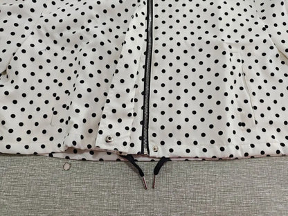 TRAFZA Herbst Polka Dot Gedruckt Jacke Für Frauen Lange Ärmel Rollkragen Zipper Mit Taschen Kordelzug Lose Vintage Mäntel